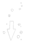 A white line-drawing of an arrow pointing downward. It is surrounded
      by lots of bubbles.